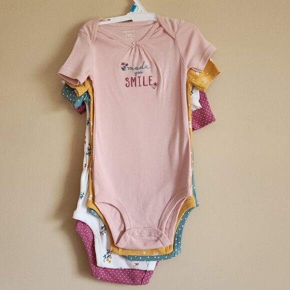 Carters 5 Set Baby Girl Short Sleeve Bodysuits Size 24 Months NWOT - Picture 1 of 11